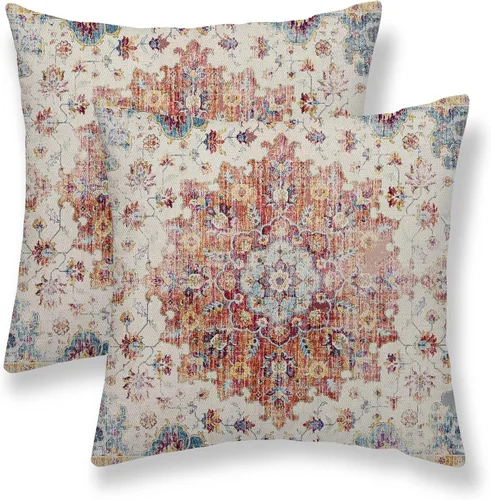 Vista 29 de Juego de 2 fundas de almohada bohemias de 16 x 16 pulgadas, color negro y marrón, fundas de almohada con patrón de alfombra étnica rústica, fundas