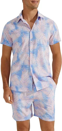 Vista 3 de Camisa hawaiana para hombre, elegante, estampado tropical, pantalones cortos, transpirable, de secado rápido, ropa de playa