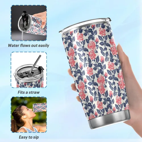 Vista 6 de Nautical Beach Ocean Style Roses Safari - Taza aislada de acero inoxidable con pajilla, resistente a fugas, tazas para café para café, simplemente
