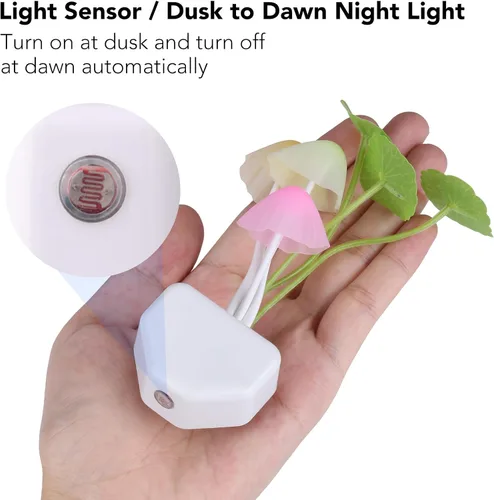 Vista 5 de Lámpara de noche con sensor LED Rienar, lámpara de ensueño en forma de hongo con cambio de color, enchufe LED