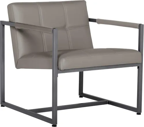 Vista 12 de Studio Designs Home - Silla decorativa moderna Camber de mediados de siglo, marco de metal gris peltre y cuero adherido humo Gris peltre/gris ahumado