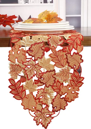 Vista 9 de GRANDDECO Camino de mesa de otoño para el día de Acción de Gracias, 13 x 68 pulgadas con hojas de arce para otoño, cena familiar, decoración