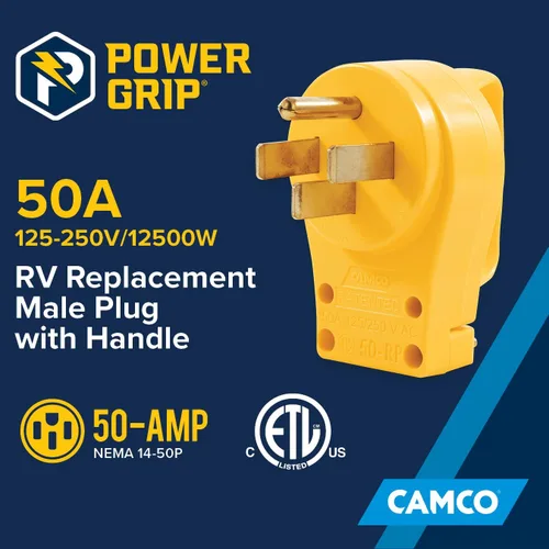 Vista 2 de Camco Power Grip - Enchufe de repuesto de 50 amperios - La cabeza se fija al cable de extensión existente de RV - Cuenta con enchufe RV de 50