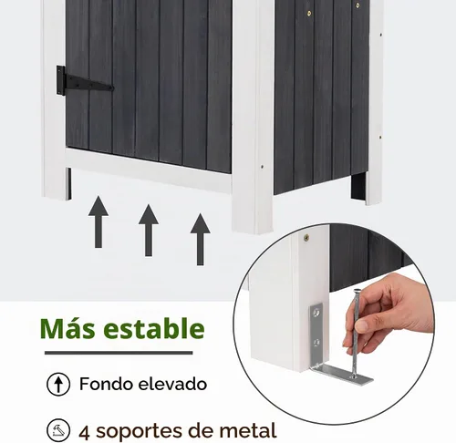 Vista 6 de Mcombo Gabinete de almacenamiento para exteriores, cobertizo de madera, organizador de cobertizo de jardín, casilleros de madera con madera de abeto