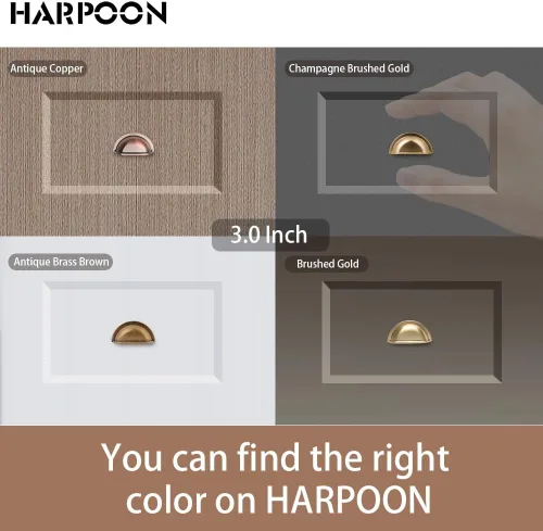 Vista 5 de HARPOON Paquete de 10 tiradores para cajones de tazas de latón antiguo, tiradores de gabinete de cocina de 3 pulgadas y 2.992 in