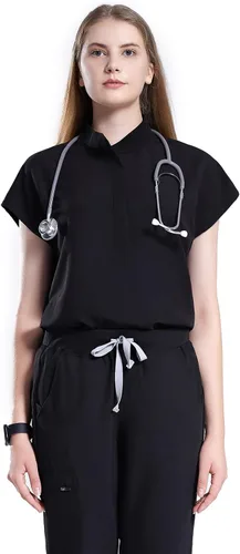 Vista 2 de Uniforms World Avant - Conjunto de ropa quirúrgica para mujer, camiseta de ajuste clásico y pantalones ajustados, cintura de yoga, 7 bolsillos