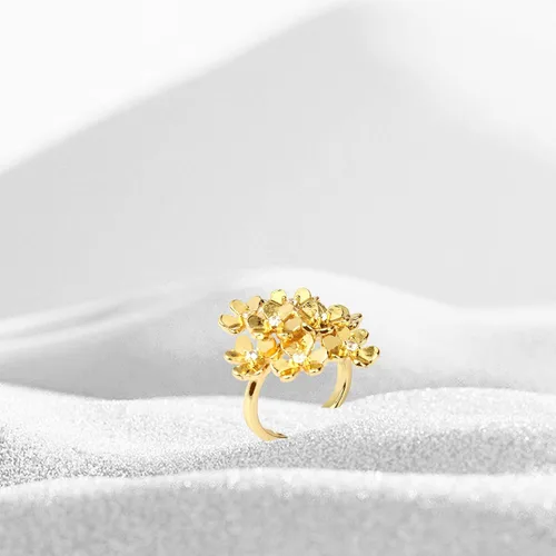 Vista 7 de Z NEWDECO Anillos delicados de flores abiertas, chapados en oro de 18 quilates, circonita cúbica, accesorios de joyería, regalos para mujeres, Gema