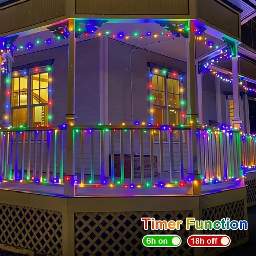 Vista 5 de QITONG Guirnalda de 500 luces LED de Navidad de 165 pies para exteriores, impermeable, luces multicolor con 8 modos, cable verde, luces parpadeantes