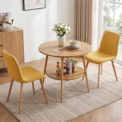 Vista 15 de HIPIHOM Farmhouse Round Oak Dining Table, 31.5 Inch Steel Legs for 2-4