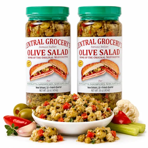 Vista 9 de Central Grocery Ensalada de Aceitunas - 16 oz (Paquete de 1) Perfecta para Muffulettas, Sándwiches, Coberturas de Pizza, Pastas, Aderezo para Hot