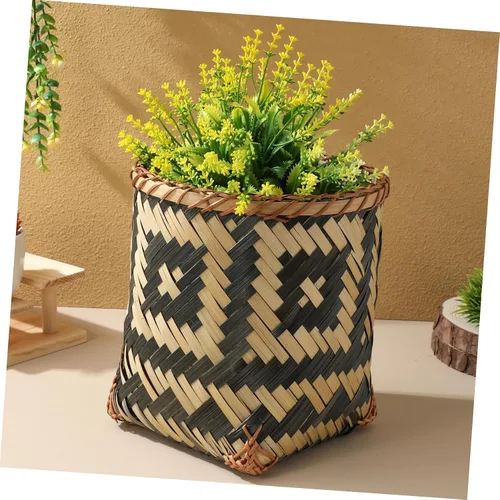 Vista 8 de DOITOOL Bote de basura de bambú Cesta tejida Decoración de ropa sucia Cesta de basura tejida Cesta de papel de desecho Cesta de arreglo floral Cesta