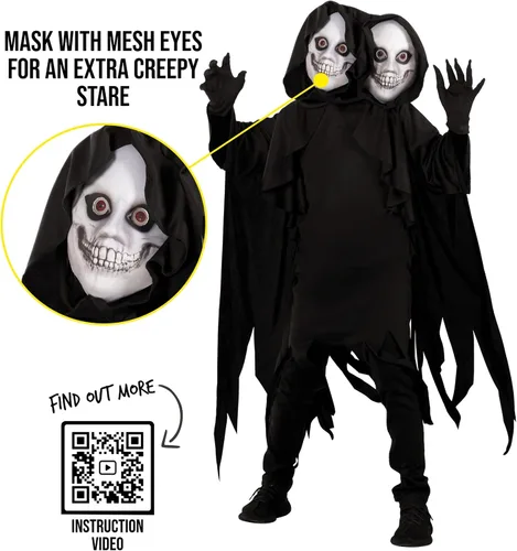 Vista 2 de Morph Disfraz de Ghoul para niños, disfraz de Ghoul genial, disfraz de Halloween para niños, disfraz de cara de fantasma para niños, disfraz