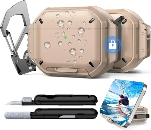 Vista 9 de RFUNGUANGO Funda protectora para AirPods Pro de 3ª generación con kit de limpieza, funda rígida militar con bloqueo para AirPod Pro 3ª