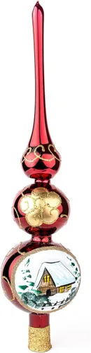 Vista 12 de Adorno para la Copa del Árbol de Navidad Spitz de Vidrio Soplado, Adornos Dorados/Plateados Decorados a Mano (13 Pulgadas / 33cm, Dorado)