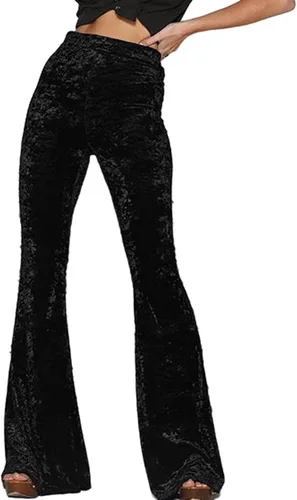 Vista 3 de SEMATOMALA Women's Crushed Velvet Straight Wide Leg Pants Flare High Waisted Palazzo Bell Bottom Yoga Streetwear Trousers