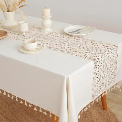 Vista 9 de AMZALI Mantel de Rayas con Borlas de Algodón y Lino Resistente a Manchas/A Prueba de Polvo Impermeable Cubierta de Mesa para Decoración de Mesa