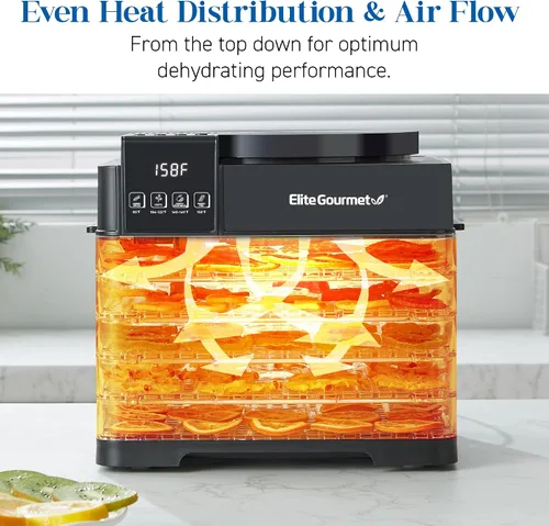 Vista 9 de Elite Gourmet EFD422 Deshidratador de alimentos digital con 5 bandejas libres de BPA, ventilador y calentador montados en la parte superior