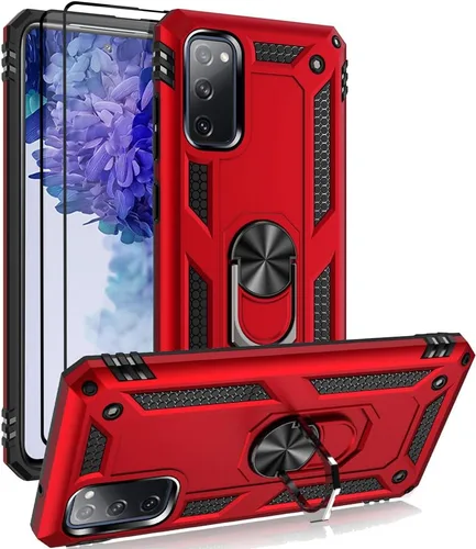 Vista 8 de Androgate Funda para Samsung Galaxy S20 FE con protectores de pantalla de cristal, soporte de anillo de metal de grado militar con soporte de Negro