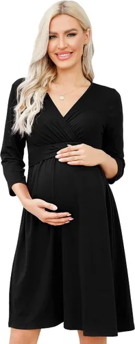 Vista 11 de Camisas de maternidad para mujer, cuello cuadrado, manga larga abombada, linda, casual, blusas, ropa de otoño Albaricoque