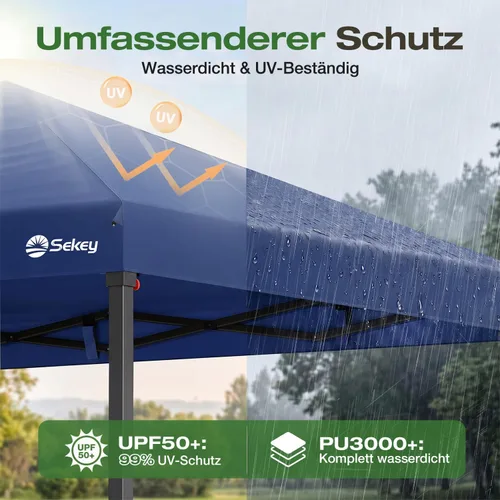 Vista 4 de Sekey Pop Up Gazebo 3 x 3 Waterproof Stable Folding Gazebo 3 m x 3 m with Side Walls, Party Tent Foldable for Camping Party, Continuously Height