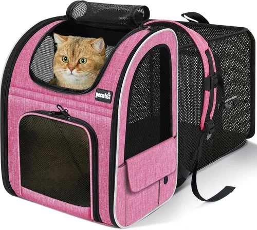 Vista 21 de Pecute - Mochila para mascotas, extensible con malla transpirable para perros pequeños, gatos, mochila para mascotas, para senderismo, viajes