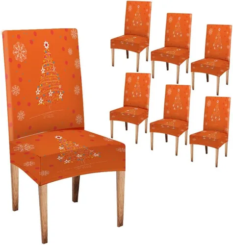 Vista 185 de CAPSCEOLL Christmas Dining Chair Covers,Snowflakes Festive Winter Pattern Stretch Chair Covers for Dining Room Set of 2 Washable Spandex Parson