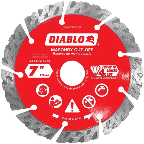 Vista 5 de Disco de corte turbo segmentado de diamante Diablo para hormigón, ladrillo y bloque - 4" de diámetro, kerf de 2.4mm, 15250 RPM máx. - DMADST0400