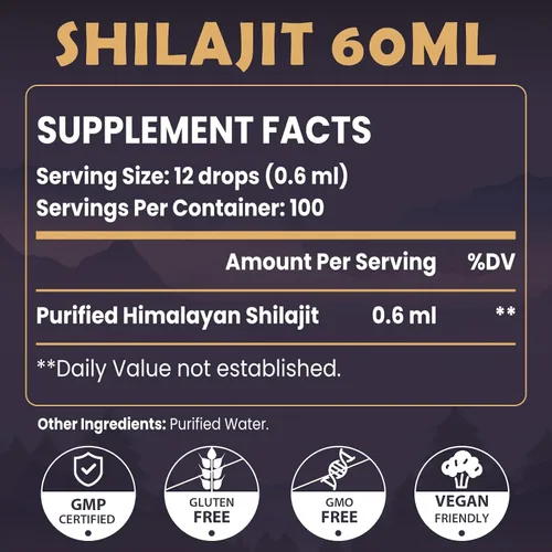 Vista 2 de Shilajit Suplemento líquido orgánico de resina, Shilajit Himalayan Organic, vitaminas líquidas para mujeres y hombres, más de 85 minerales traza