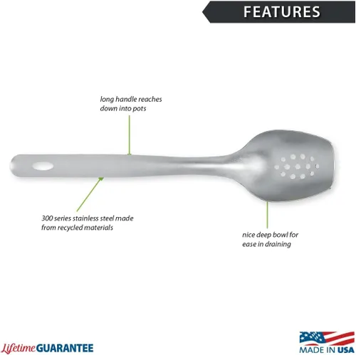 Vista 2 de Rada Cuchara de cocina para cubiertos con agujeros (R125), acero inoxidable, cara de 2.5" x 3", 11.5" de longitud Stainless Steel 2.5" x 3" Face