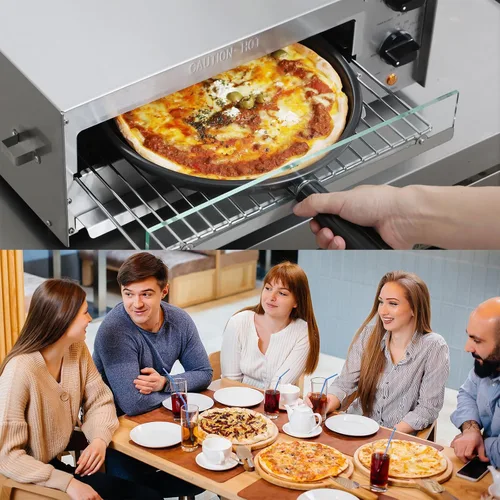 Vista 5 de CROSSON Horno eléctrico de pizza congelada para encimera para interiores con temporizador de 30 minutos, puerta de vidrio y luz interior, máquina