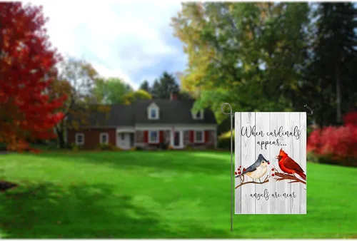 Vista 8 de Cardinals Appear - Bandera de jardín de 12 x 18 pulgadas, decoración de doble cara para el Día de los Caídos Cuando los Cardenales Aparecen Los