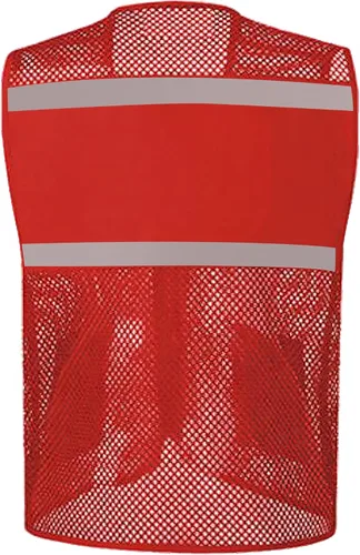 Vista 2 de TOPTIE Chaleco de seguridad de malla con cremallera, chaleco de uniforme de voluntario del equipo, chaleco reflectante para correr con bolsillos