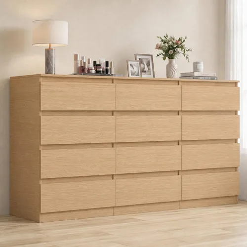 Vista 12 de Cómoda negra para dormitorio, cómoda moderna de 6 cajones con cajón profundo, cómoda ancha, muebles organizadores de almacenamiento para dormitorio