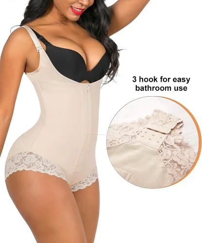 Vista 4 de SHAPERX Faja moldeadora colombiana de control del abdomen, modelador de figura con cremallera, body con torso abierto