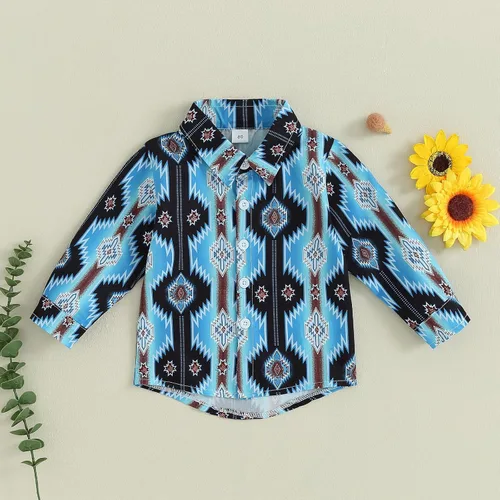 Vista 2 de Ropa occidental para bebé niño, camisas de manga larga con estampado de vaca, camisetas con solapa y botones para otoño e invierno, 6M-4T