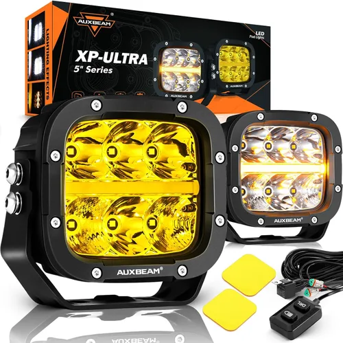Vista 16 de Auxbeam V-Ultra Series - Faros antiniebla ámbar tipo cápsula de 3 pulgadas y 108W, función DRL, 3 modos y cubiertas protectoras, barra de luz