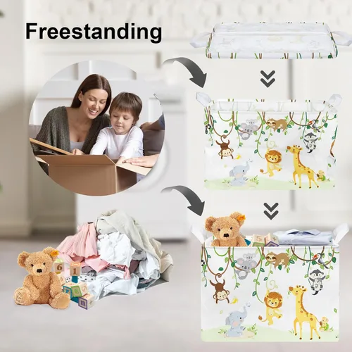 Vista 3 de Clastyle Cesta de bebé con diseño de animales del bosque de vid para niños, caja organizadora de caja de pecho, organizador de guardería, decoración