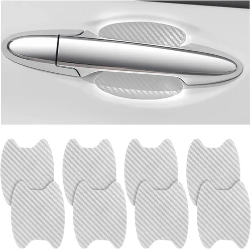 Vista 15 de 8 unidades de calcomanías para manija de puerta de coche, protector de copa de puerta de coche de fibra de carbono antiarañazos, película protectora