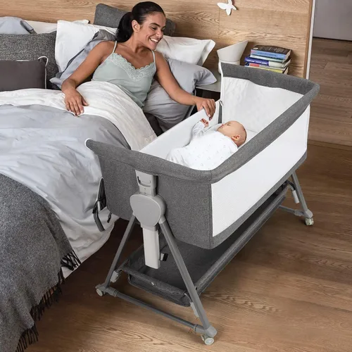 Vista 8 de Cowiewie Moisés Junto a la Cama, Moisés para Bebé con 7 Alturas Ajustables, Moisés Junto a la Cama para Bebé con Almacenamiento, Malla Transpirable