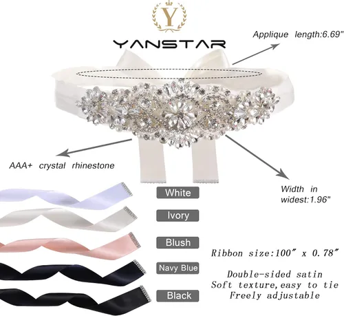 Vista 3 de yanstar Cinturón de novia con diamantes de imitación, cinturón de boda hecho a mano con cuentas de cristal