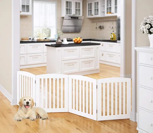 Vista 9 de PAWLAND Puerta Plegable Independiente de Madera para Mascotas para Perros, 24 Pulgadas 3 Paneles Valla de Paso, Puerta para Perros para la Casa