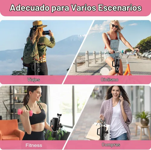 Vista 7 de Set de accesorios negros para vaso Stanley, correa para asa de botella de agua, funda de silicona, cubierta de pajita con lazo, dijes de perla, tapa