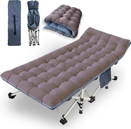Vista 6 de Paquete de 2 catres de camping con colchón, cómodo y resistente, carga de hasta 450 libras, para dormir, cama de campamento, catre plegable