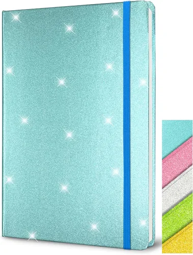 Vista 12 de Paquete de 4 cuadernos con purpurina, 8.3 x 5.7 pulgadas, 160 páginas rayadas con purpurina que nunca se despegan, diario brillante para niñas