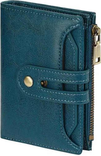 Vista 9 de GOIACII - Cartera pequeña para mujer con bloqueo RFID, piel auténtica, compacta, de dos pliegues, con soporte para tarjetas y bolsillo