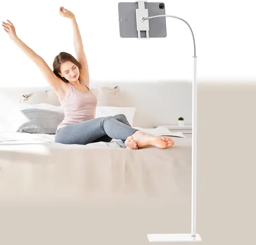 Vista 7 de Soporte de suelo para tablet con cuello de cisne flexible y base estable, compatible con tabletas y teléfonos celulares (3.5 a 9.7 pulgadas)