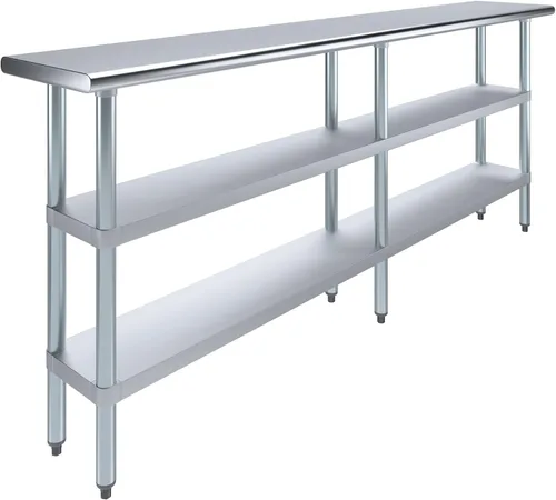 Vista 14 de Mesa de trabajo de acero inoxidable con 2 estantes Mesa de utilidad de metal Utilidad comercial y residencial NSF