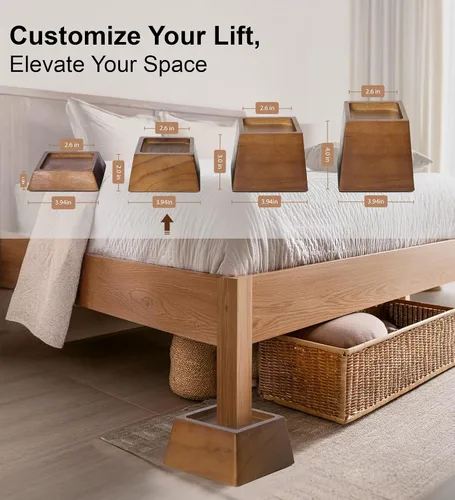 Vista 6 de Lufia Elevadores de madera de 2 pulgadas, elevadores de muebles de pino de alta calidad, resistentes, elegantes y que ahorran espacio para sofá