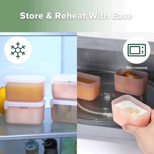 Vista 4 de haakaa Recipientes de silicona para almacenamiento de alimentos para bebés, vasos reutilizables de 8 onzas con tapas herméticas para comidas