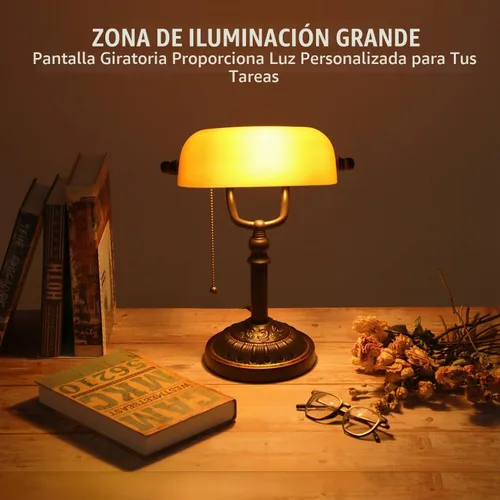 Vista 4 de TORCHSTAR Lámpara de escritorio de banqueros de vidrio ámbar con cadena de Naranja mate